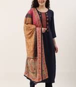 Blue Cotton  Embroidery stitched kurta & bottom with dupatta