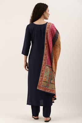 Blue Cotton  Embroidery stitched kurta & bottom with dupatta 3