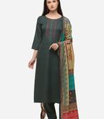 Green Cotton  Embroidery stitched kurta & bottom with dupatta