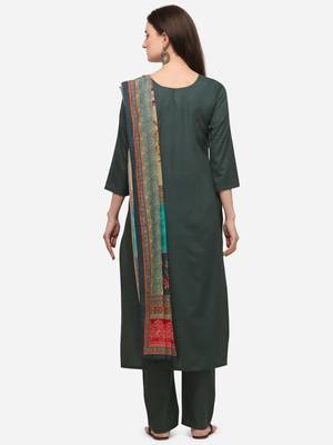 Green Cotton  Embroidery stitched kurta & bottom with dupatta 2
