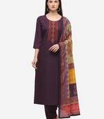 Purple Cotton  Embroidery stitched kurta & bottom with dupatta