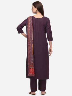Purple Cotton  Embroidery stitched kurta & bottom with dupatta 2