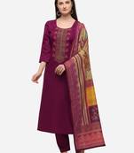 Magenta Cotton  Embroidery stitched kurta & bottom with dupatta