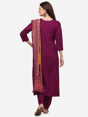 Magenta Cotton  Embroidery stitched kurta & bottom with dupatta 2
