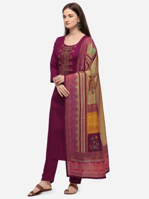 Magenta Cotton  Embroidery stitched kurta & bottom with dupatta 5