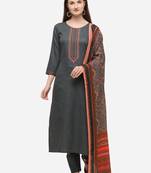 Grey Cotton  Embroidery stitched kurta & bottom with dupatta