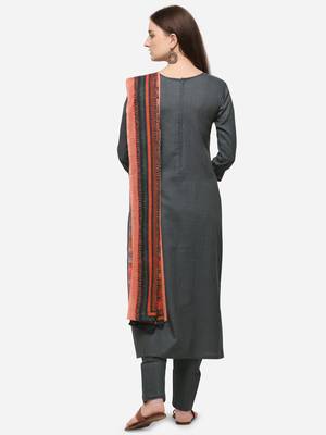 Grey Cotton  Embroidery stitched kurta & bottom with dupatta 2