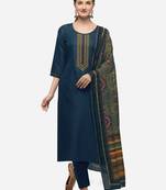 Blue Cotton  Embroidery stitched kurta & bottom with dupatta