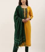 Yellow Cotton  Embroidery stitched kurta & bottom with dupatta