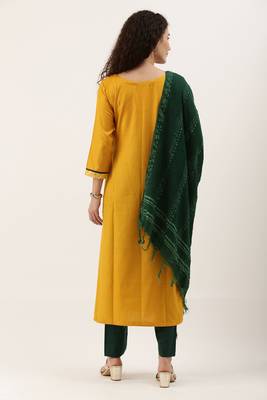 Yellow Cotton  Embroidery stitched kurta & bottom with dupatta 3