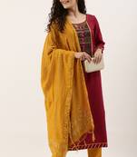Maroon Cotton  Embroidery stitched kurta & bottom with dupatta
