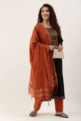 Black Cotton  Embroidery stitched kurta & bottom with dupatta 1