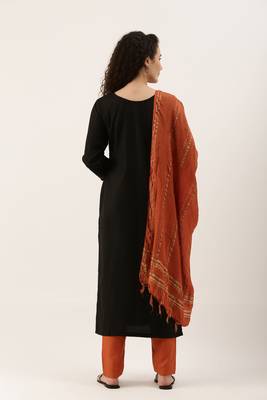 Black Cotton  Embroidery stitched kurta & bottom with dupatta 2