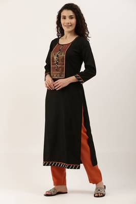 Black Cotton  Embroidery stitched kurta & bottom with dupatta 3