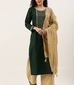 Green Cotton  Embroidery stitched kurta & bottom with dupatta