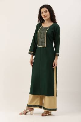Green Cotton  Embroidery stitched kurta & bottom with dupatta 4