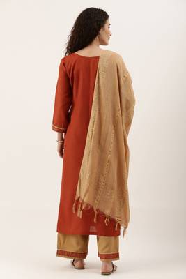 Orange Cotton  Embroidery stitched kurta & bottom with dupatta 3