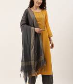 Yellow Cotton  Embroidery stitched kurta & bottom with dupatta