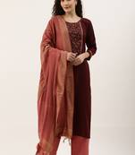 Purple Cotton  Embroidery stitched kurta & bottom with dupatta
