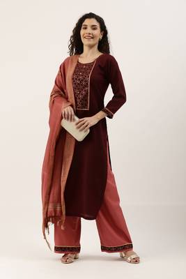 Purple Cotton  Embroidery stitched kurta & bottom with dupatta 2