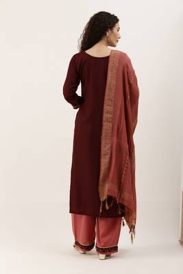 Purple Cotton  Embroidery stitched kurta & bottom with dupatta 3