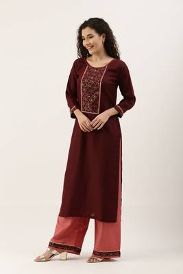 Purple Cotton  Embroidery stitched kurta & bottom with dupatta 4