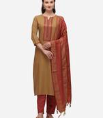Beige Cotton  Embroidery stitched kurta & bottom with dupatta