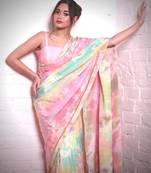 Jannat Zubair Pink Heavy Vichitra Digital Print Siquance Saree