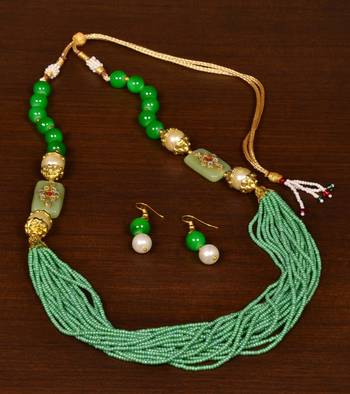 Mint Colored Seed Beaded Festive Necklace PPBJ152  1