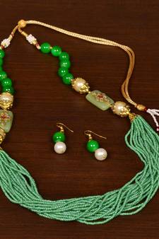 Mint Colored Seed Beaded Festive Necklace PPBJ152 