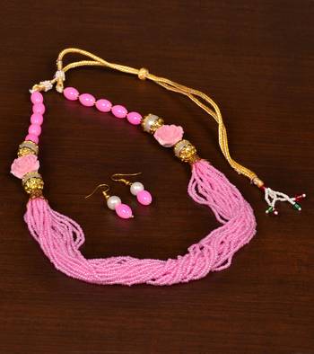 Baby Pink Colored Seed Beaded Festive Necklace PPBJ153 1
