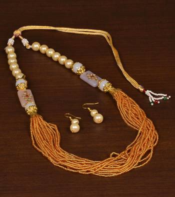 Golden Colored Seed Beaded Festive Necklace PPBJ156 1