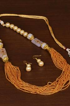 Golden Colored Seed Beaded Festive Necklace PPBJ156