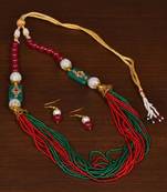 Red and Green Colored Seed Beaded Festive Necklace PPBJ159