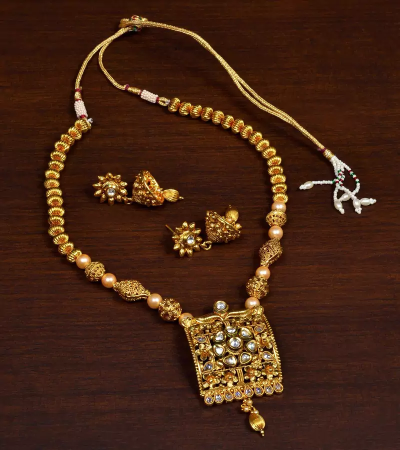 Pearl, Hollow Beads, Kundan and Stone Embellished Necklace SJ24