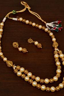 Pearl and Hollow Beads Embellished Designer MultilayerNecklace SJ32