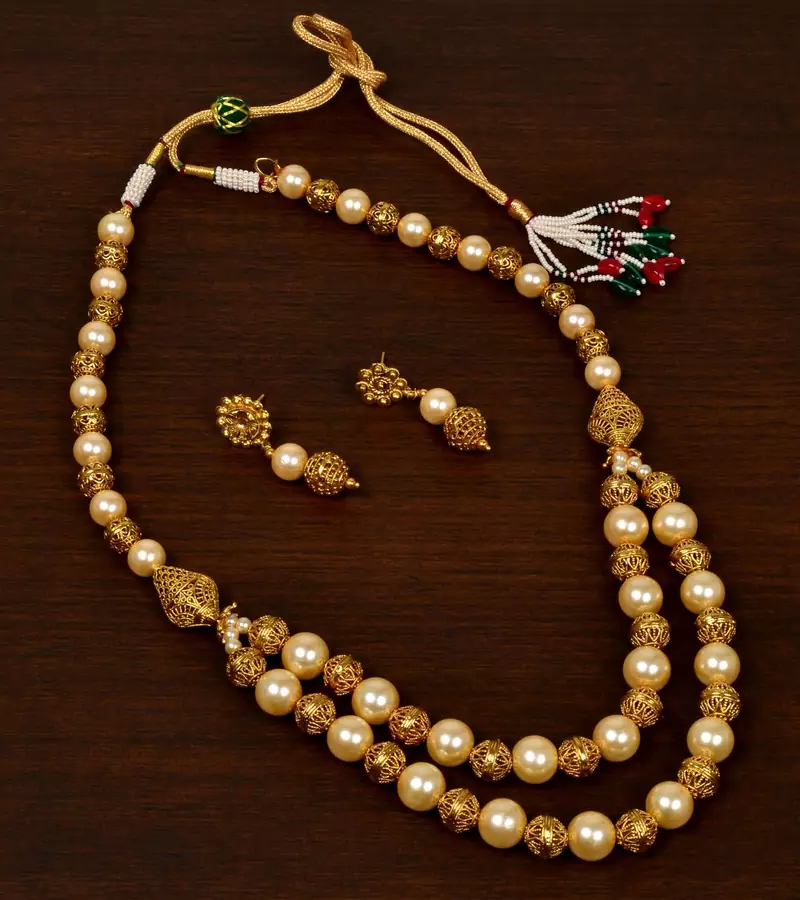 Pearl and Hollow Beads Embellished Designer MultilayerNecklace SJ32