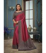 Pink printed chiffon saree with blouse