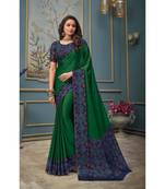 Green printed chiffon saree with blouse