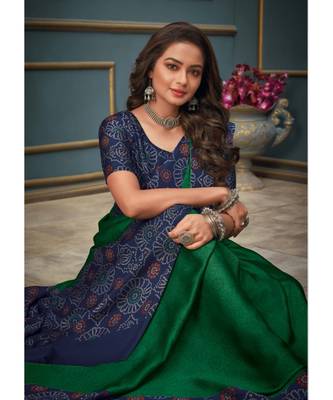 Green printed chiffon saree with blouse 2
