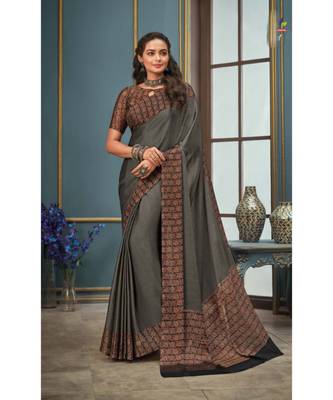 Grey printed chiffon saree with blouse 1