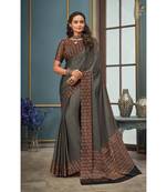 Grey printed chiffon saree with blouse