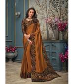 Orange printed chiffon saree with blouse