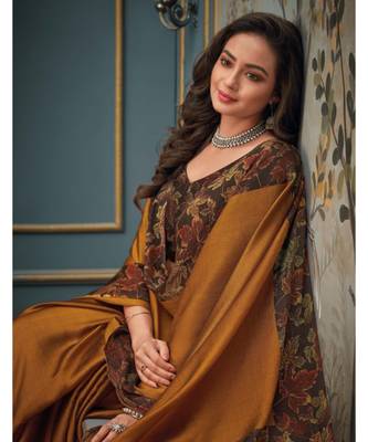 Orange printed chiffon saree with blouse 2