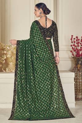 Green embroidered silk saree with blouse 4