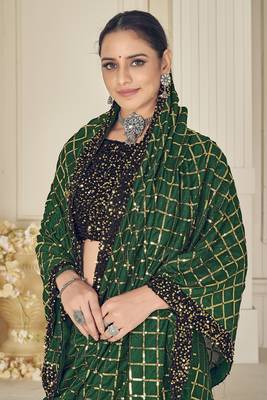 Green embroidered silk saree with blouse 5