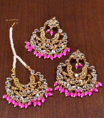 Pink Beads and Kundan Embellished Dangler Earring Set MT34 1