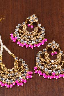 Pink Beads and Kundan Embellished Dangler Earring Set MT34