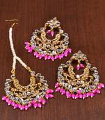 Pink Beads and Kundan Embellished Dangler Earring Set MT34