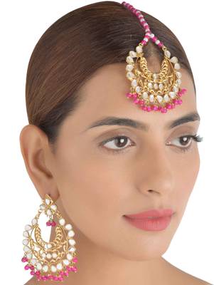 Pink Beads and Kundan Embellished Dangler Earring Set MT34 2